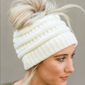 Cream Messy Bun Beanie! Super cute!